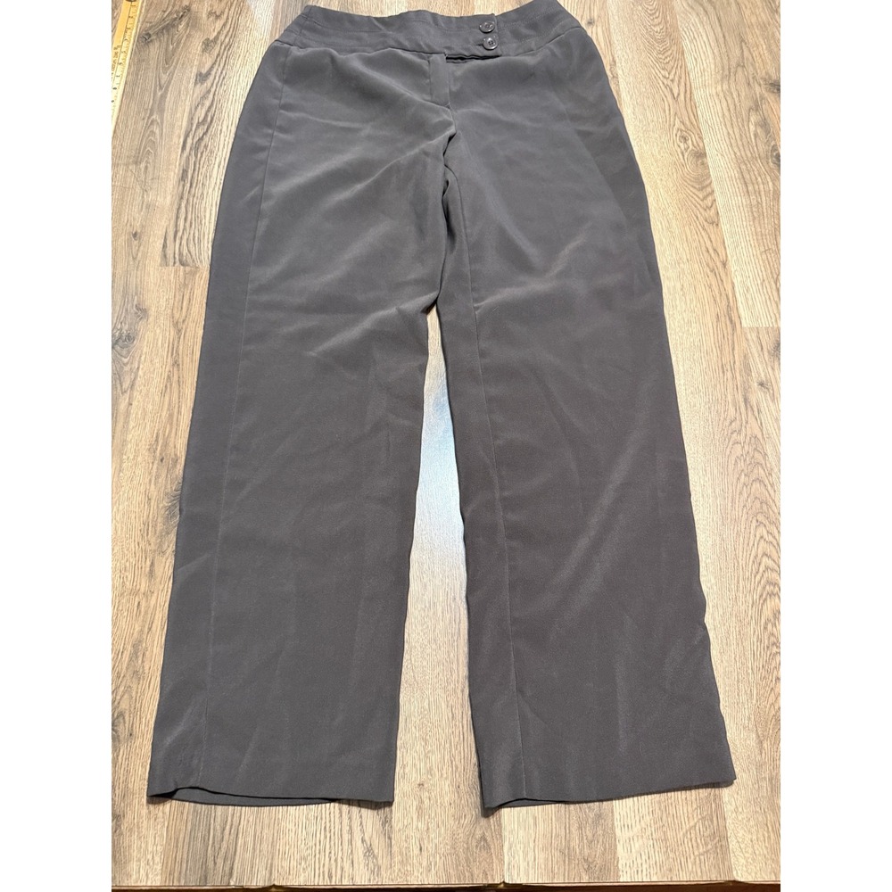 Larry Levine Pants Women Size 12 Brown Stretch Wide Leg Side Button Office